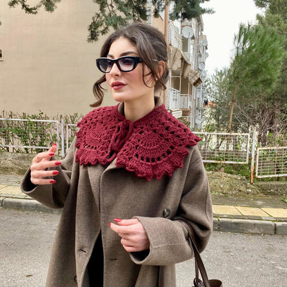 Vintage Crochet Lace Collar | Detachable Tie-Front Layering Collar