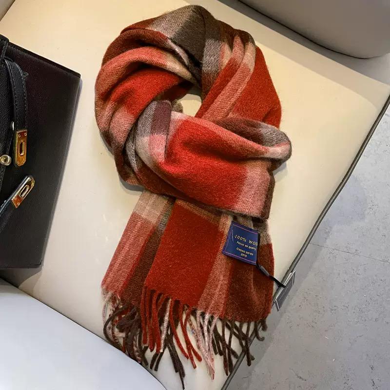 100% Wool Plaid Scarf – Classic Soft & Warm Winter Scarf