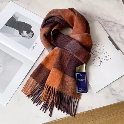 100% Wool Plaid Scarf – Classic Soft & Warm Winter Scarf