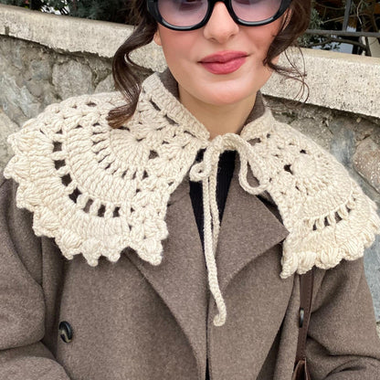 Vintage Crochet Lace Collar | Detachable Tie-Front Layering Collar