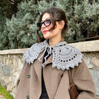 Vintage Crochet Lace Collar | Detachable Tie-Front Layering Collar