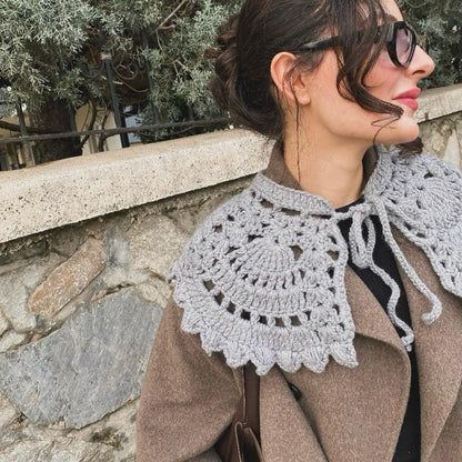 Vintage Crochet Lace Collar | Detachable Tie-Front Layering Collar
