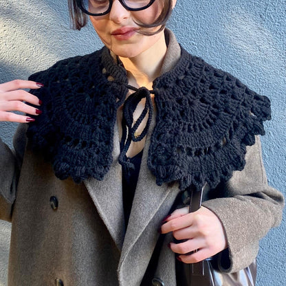 Vintage Crochet Lace Collar | Detachable Tie-Front Layering Collar
