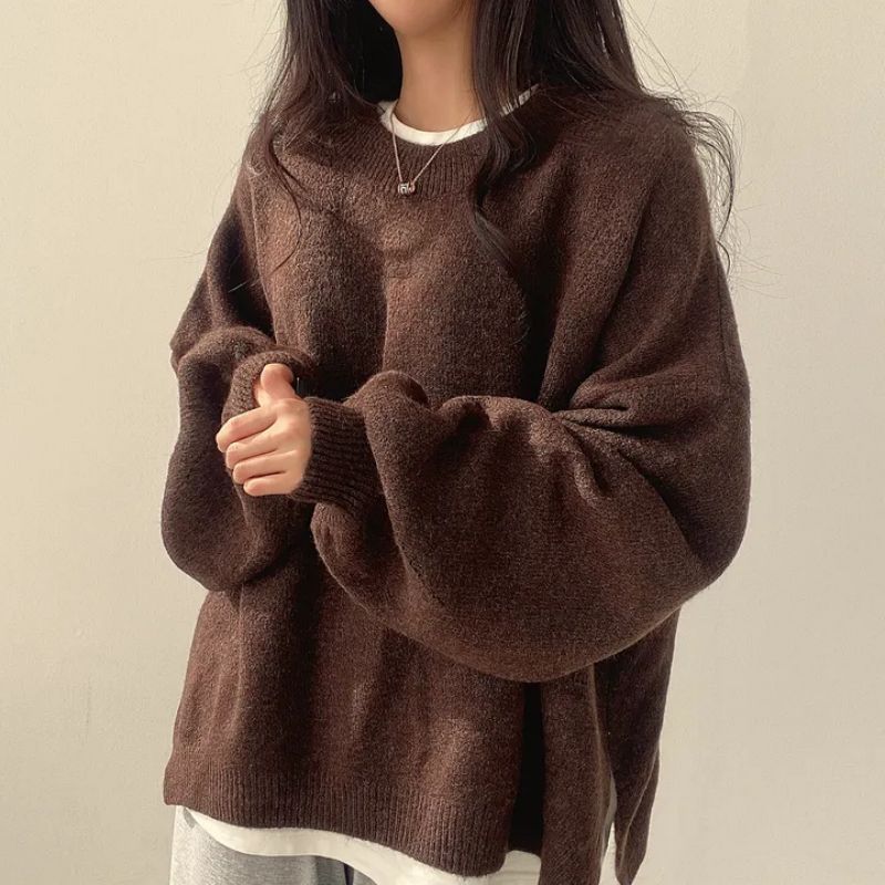 Women’s Relaxed Side-Slit Crewneck Sweater