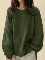 Women’s Relaxed Side-Slit Crewneck Sweater