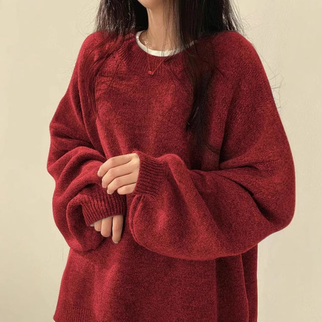 Women’s Relaxed Side-Slit Crewneck Sweater Main Image