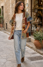 Women's Vintage Patchwork Crochet Hooded Vest | Boho Zip-Up Sleeveless Jacket