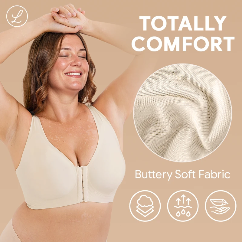 LunaHug - Seamless Front Buckle Cross Back Shaping Bra For Seniors