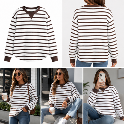 Maglia a Maniche Lunghe da Donna a Righe Vestibilità Morbida