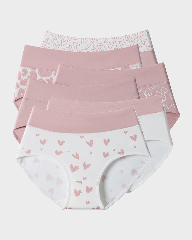 Soft Cotton Heart Print High-Waist Panties (6 Pack) Main Image