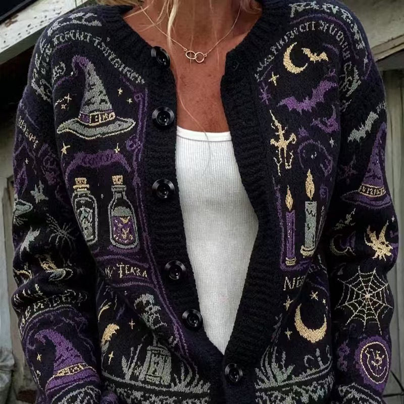 FALL & WINTER NEW ARRIVALS UP TO 50% OFF   Women's Custom-Pattern Cardigan | Halloween Print Button-Front Sweater